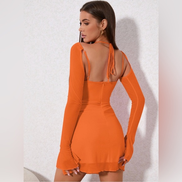 Shein Orange Halter Cut Out Split Thigh Dress - Picture 2 of 3